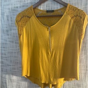 Scobe brand front zip T shirt with lace shoulder